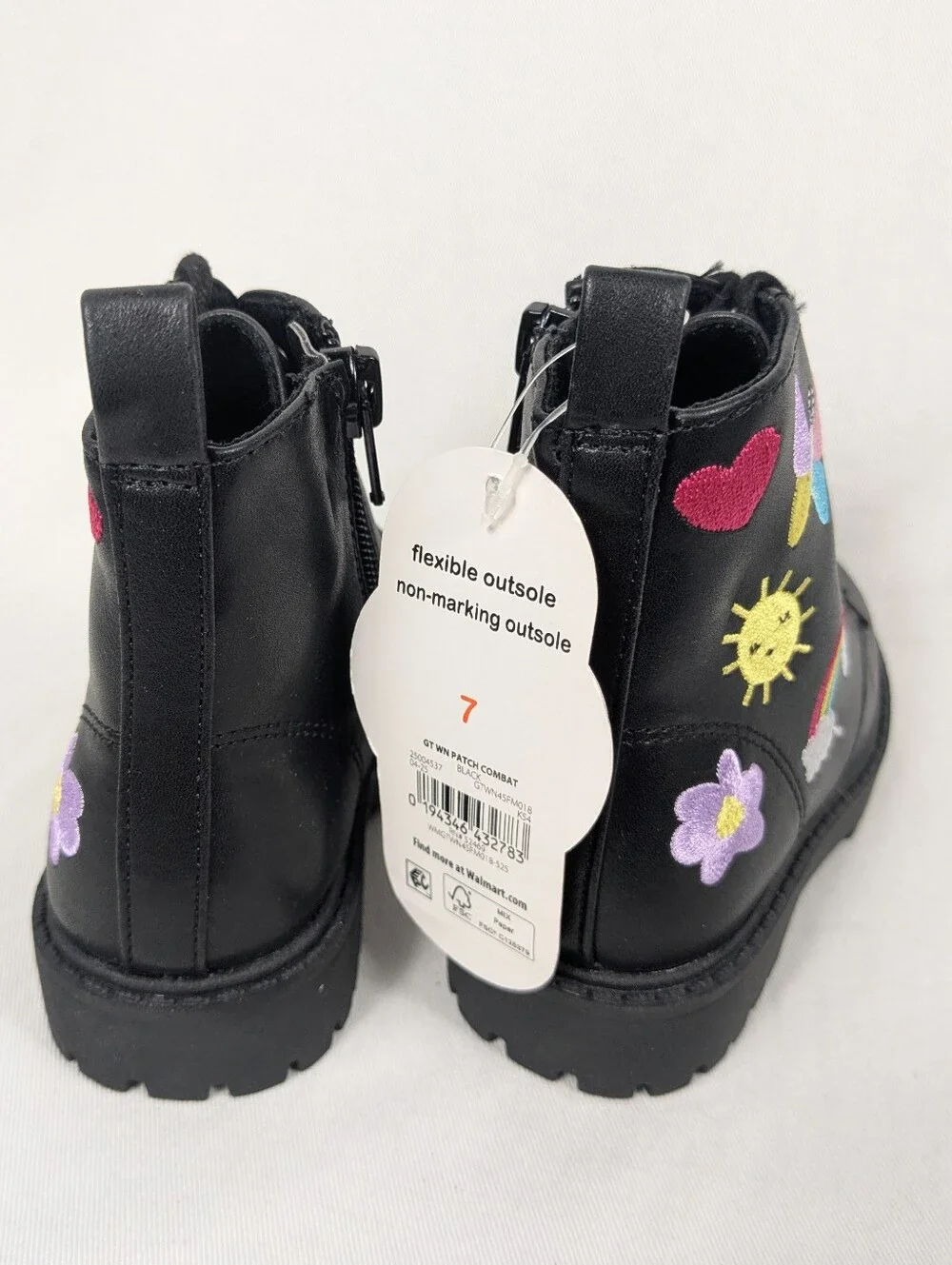 Sunshine Butterfly Rainbow Embroidered Combat Boots